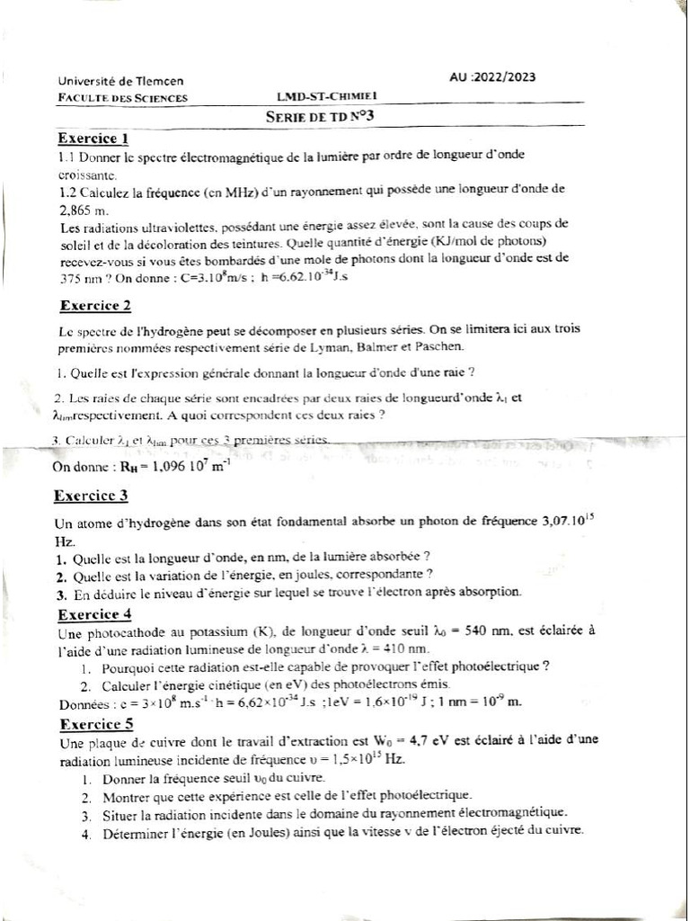 Série TD 3 Chimie1 LMD ST | PDF