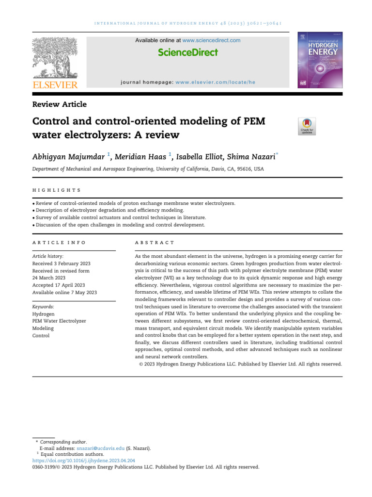 Control and Control-Oriented Modeling of PEM Water Electrolyzers - A ...