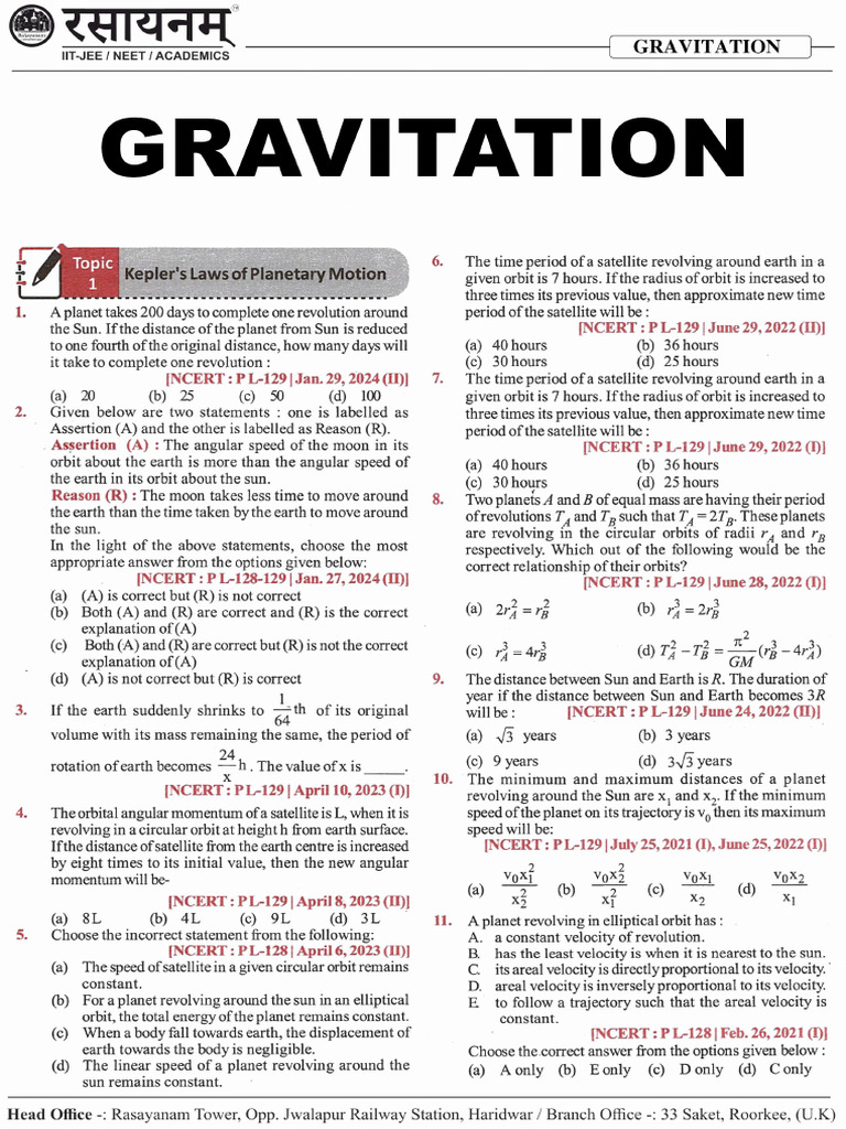 Gravitation Jee Pyq | PDF