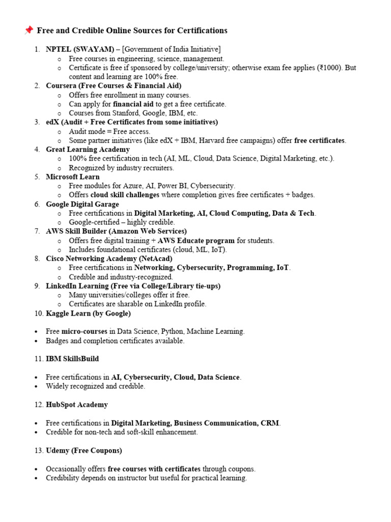 Free Online Certification Sources | PDF