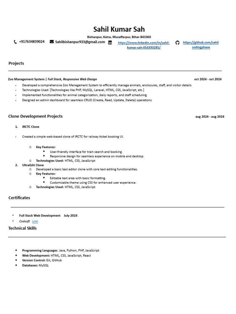 Full Stack Web Developer Portfolio | PDF | Web Development | Java Script