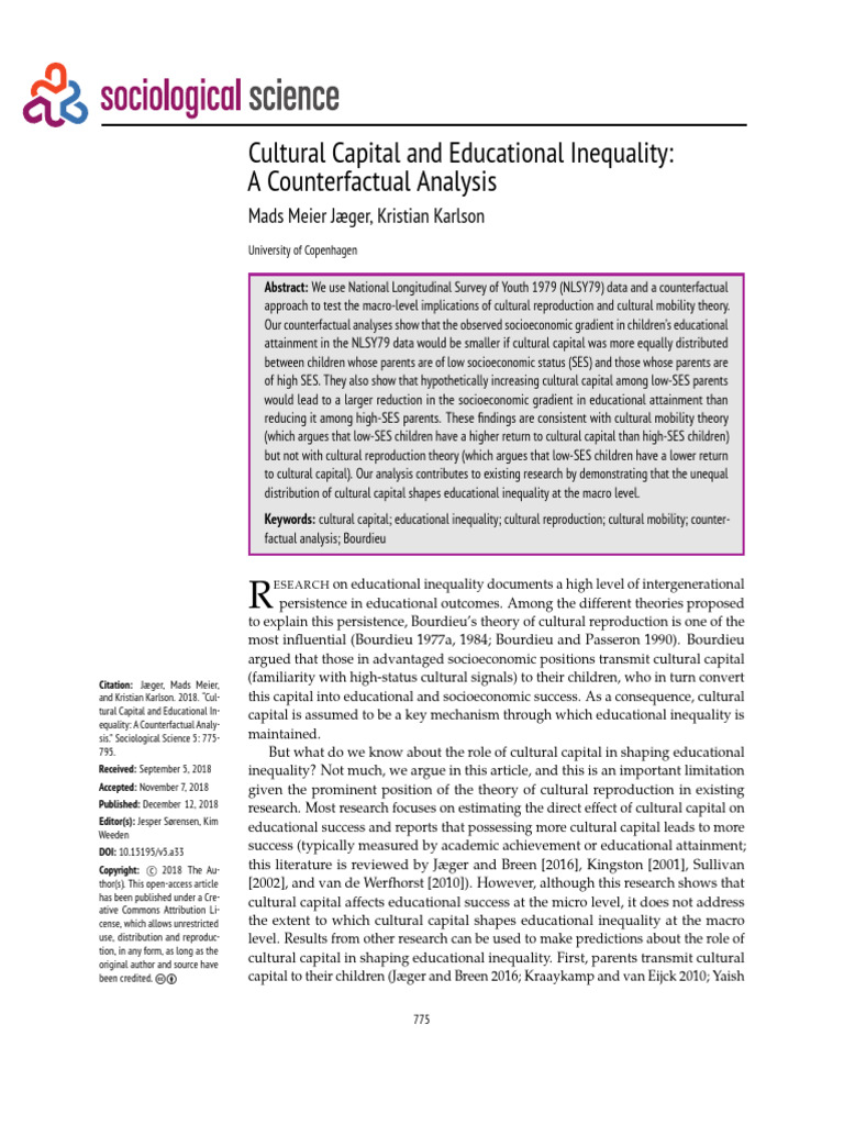 Cultural Capital and Educational Inequality | PDF | Principal Component ...