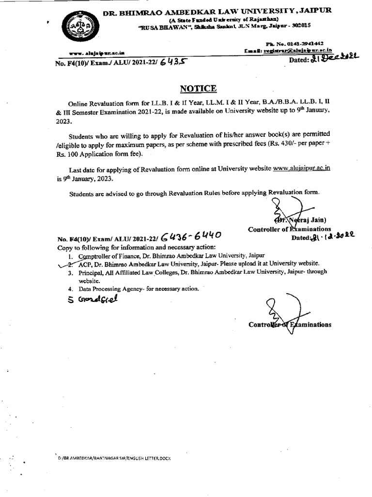 237 - Online Revaluation Form For LL.B. I & II Year, LL.M. I & II Year ...
