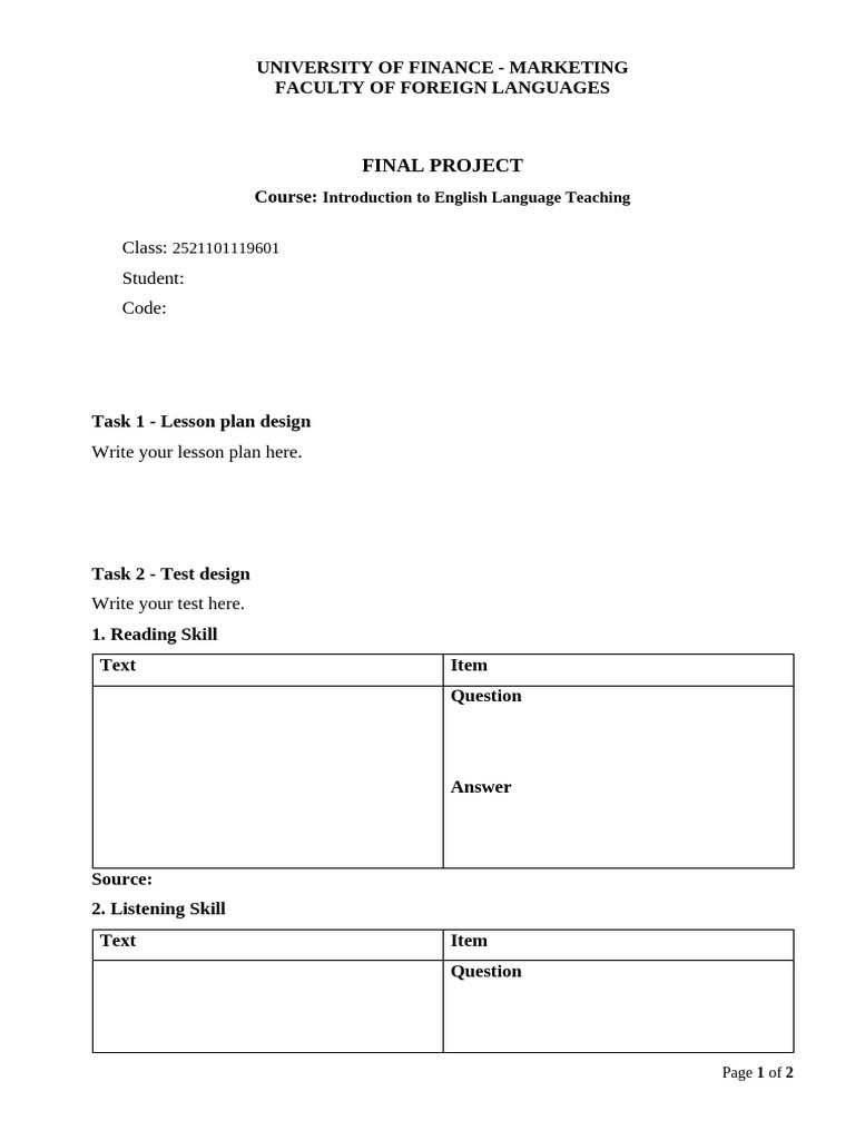 Form - Final Project - ELT - Sao Chép | PDF