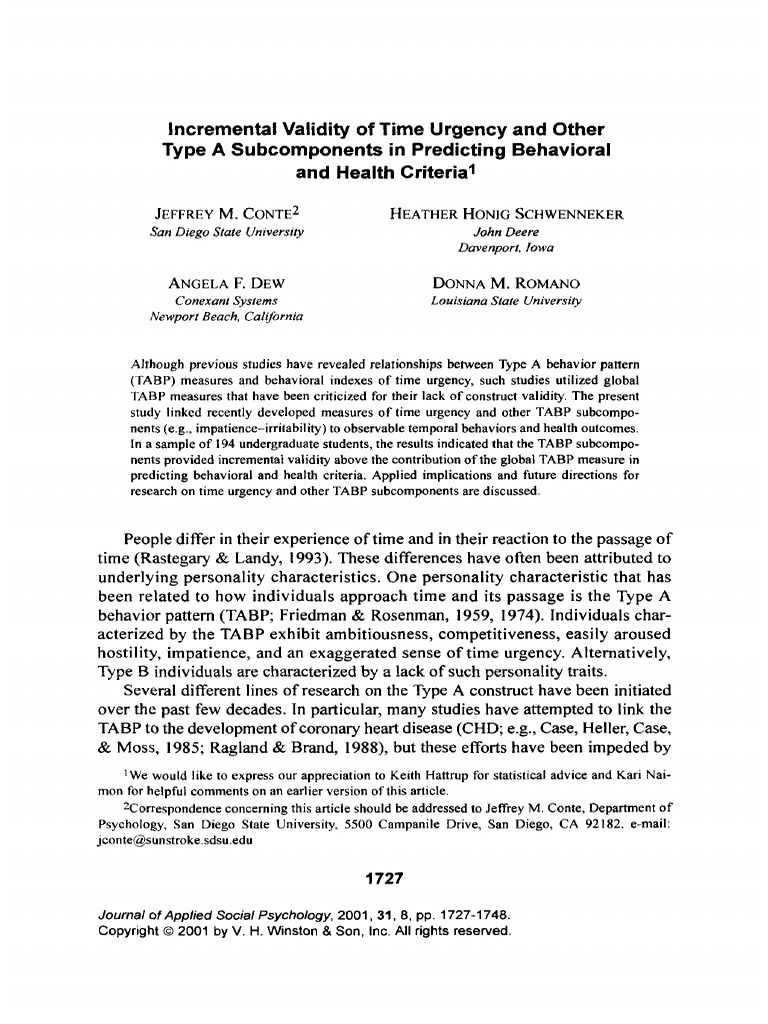 Incremental Validity of Time Urgency and | PDF | Validity (Statistics ...