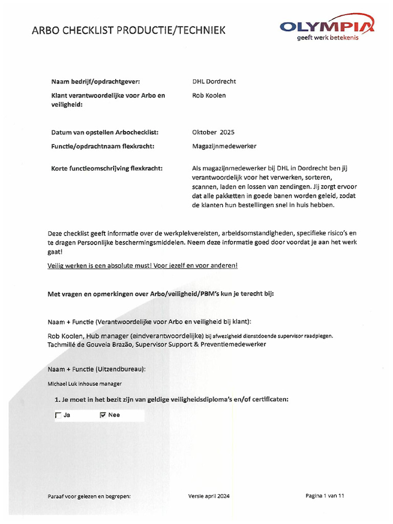#20879770#RF#Arbo Checklist Productie Technisch Magazijnmedewerker Okt ...