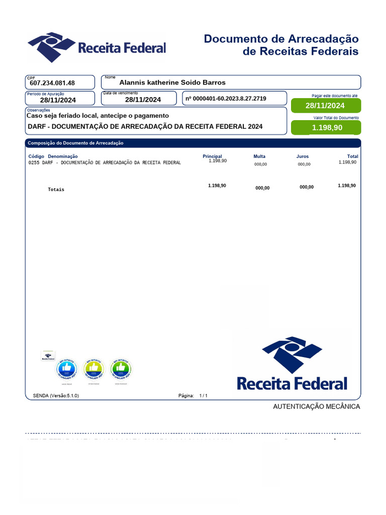 Guia de Pagamento DARF 2024 | PDF