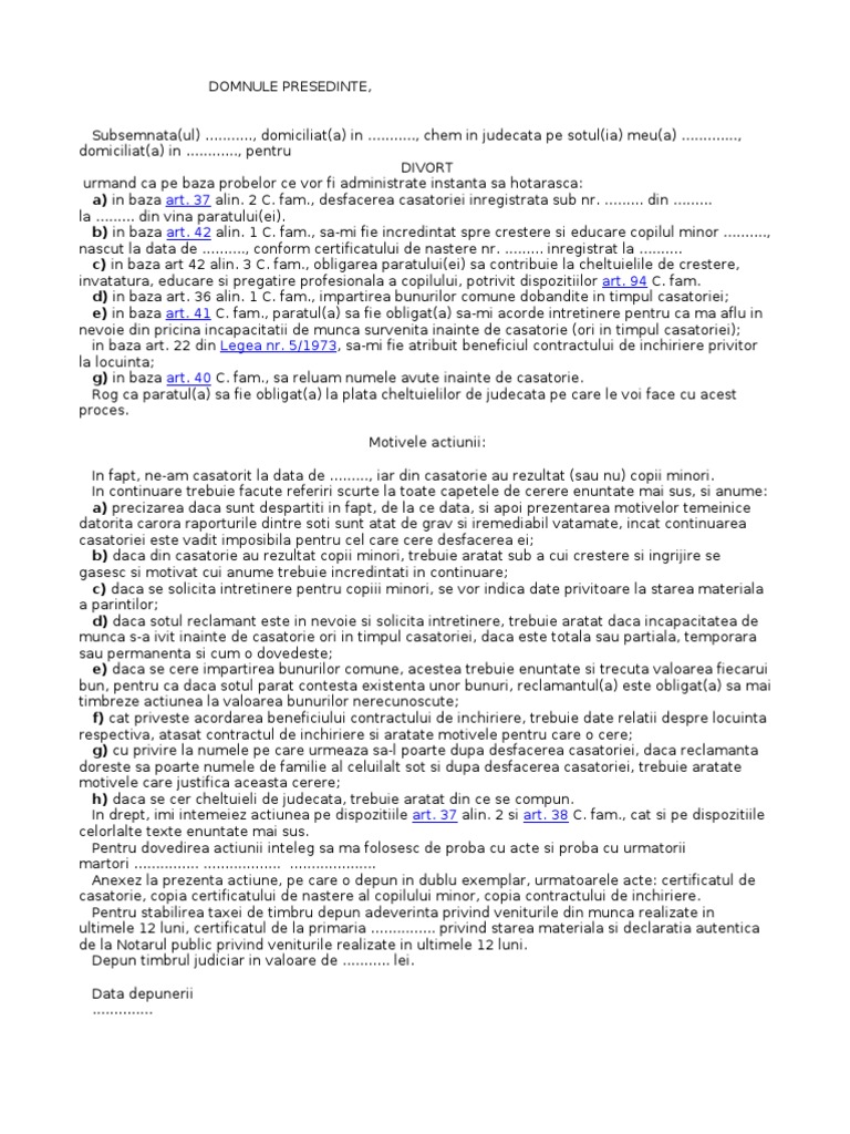 Cerere de Divort | PDF