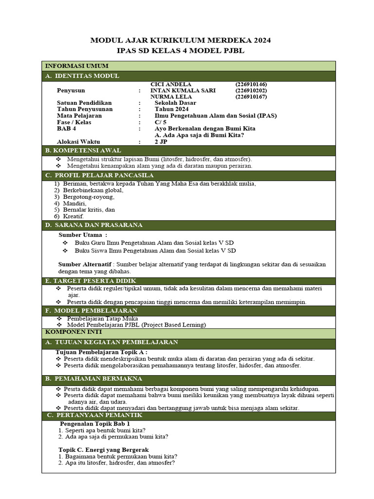 Modul Ajar IPAS SD Kelas 4 2024 | PDF