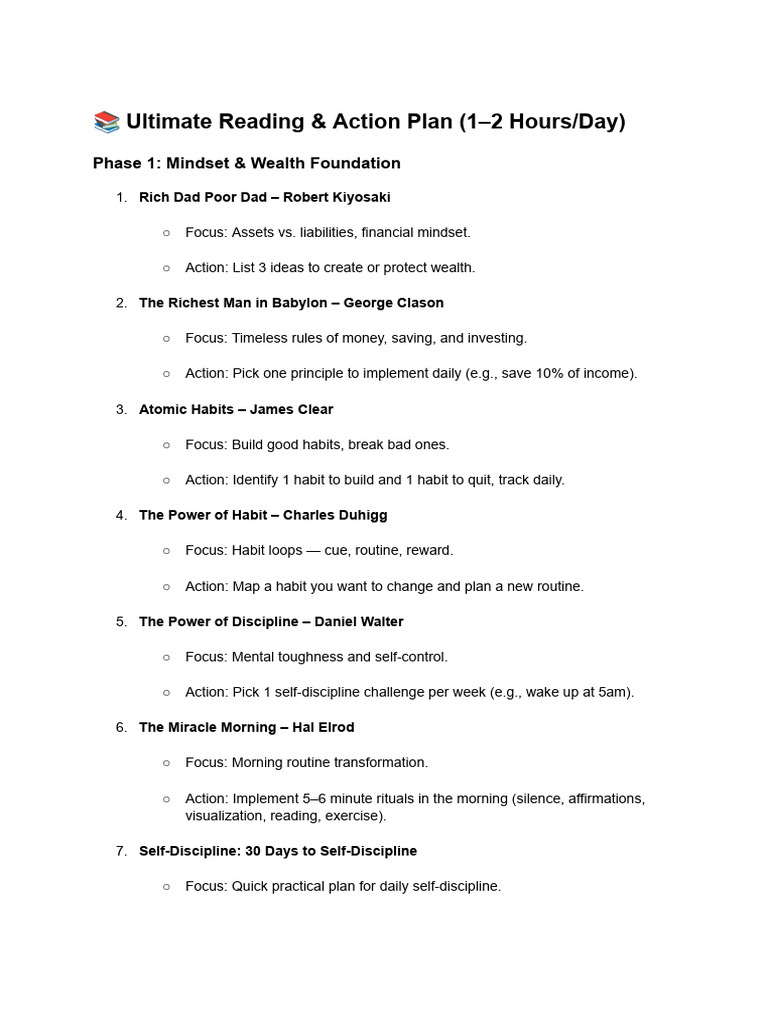 ? Ultimate Reading & Action Plan (1-2 Hours - Day) | PDF | Habits