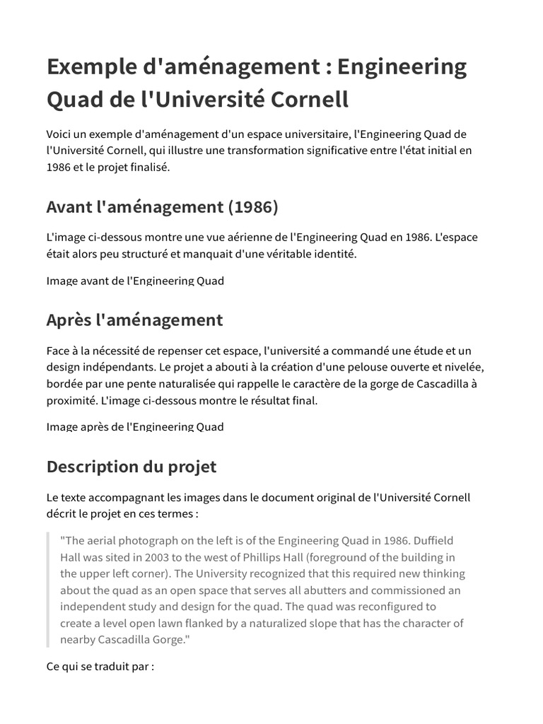 Aménagement de l'Engineering Quad Cornell | PDF