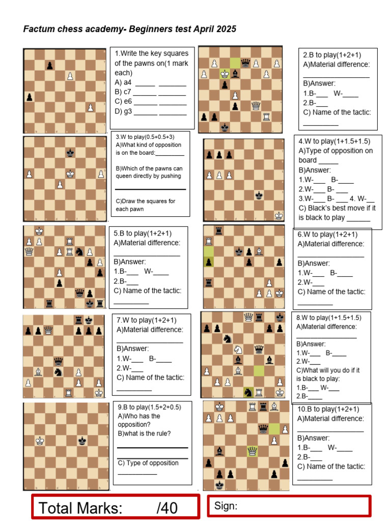 April Test | PDF | Chess | Chess Theory