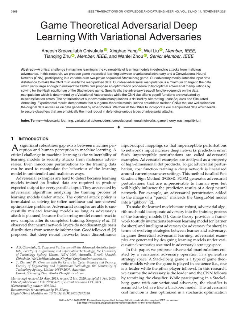 Game Theory in Adversarial Deep Learning | PDF | Game Theory ...