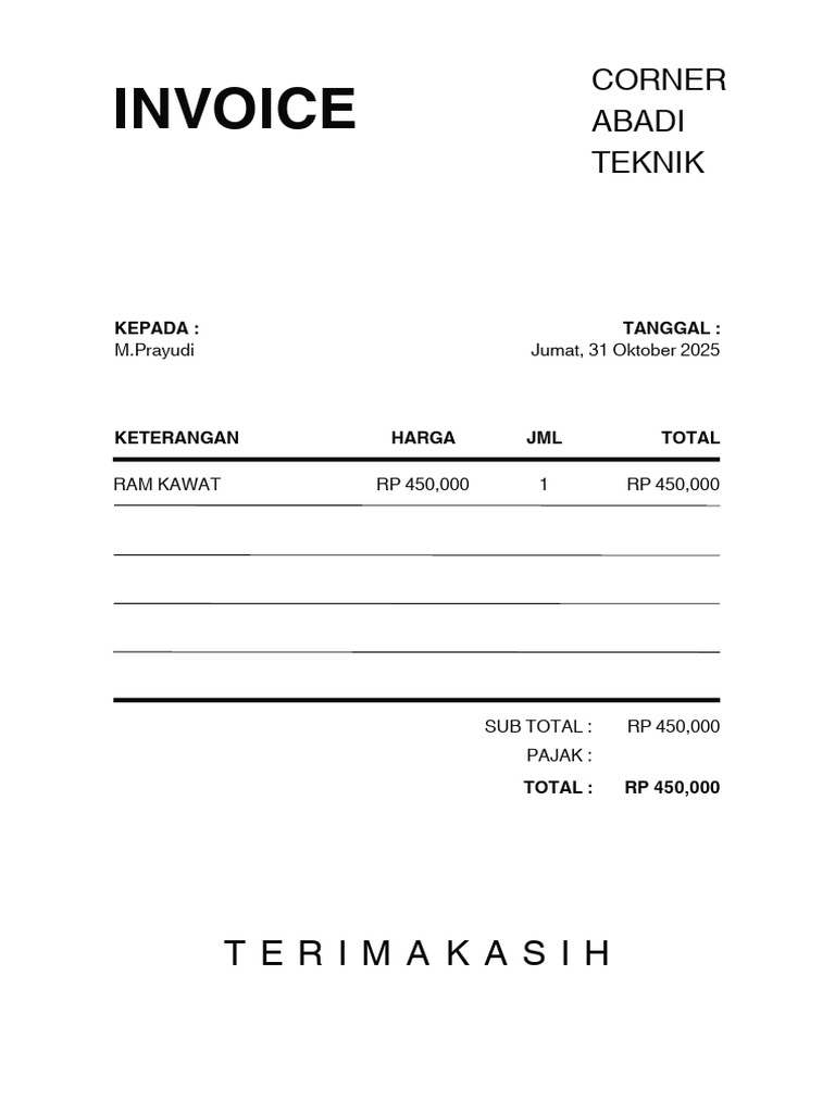 INV. Corner Abadi Teknik | PDF