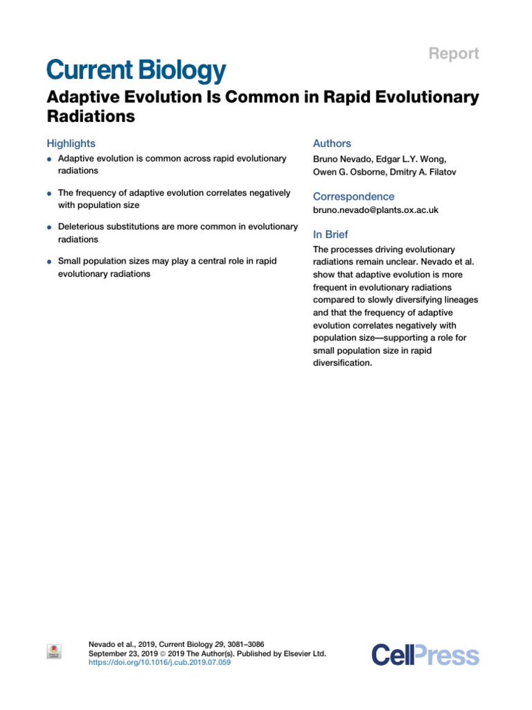 Adaptive Evolution Is Common in Rapid Evolutionary | PDF | Evolution ...