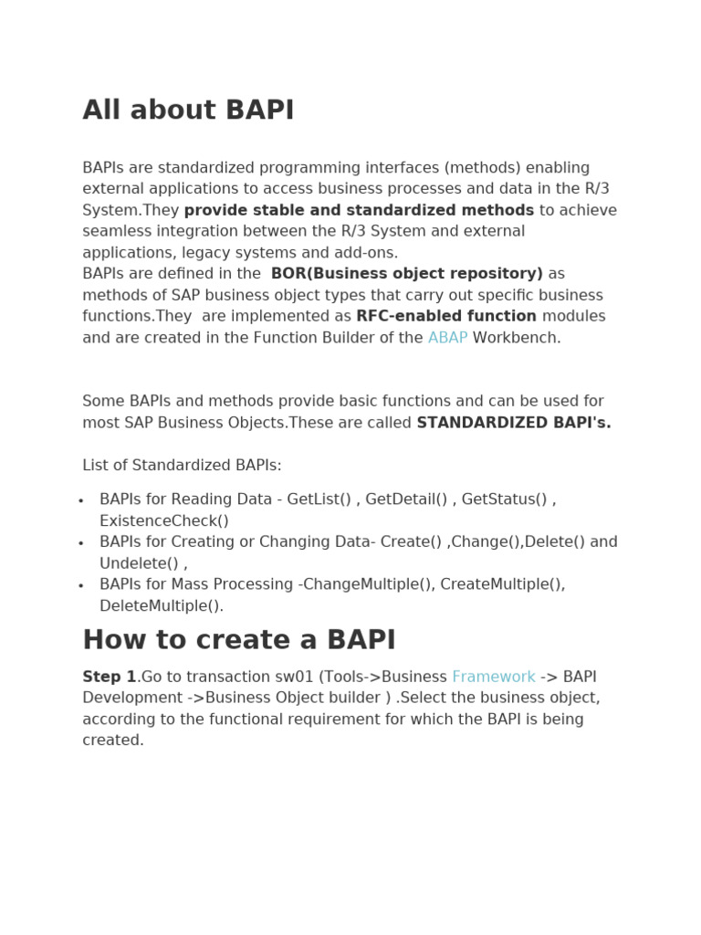 Understanding BAPIs in SAP Systems | PDF