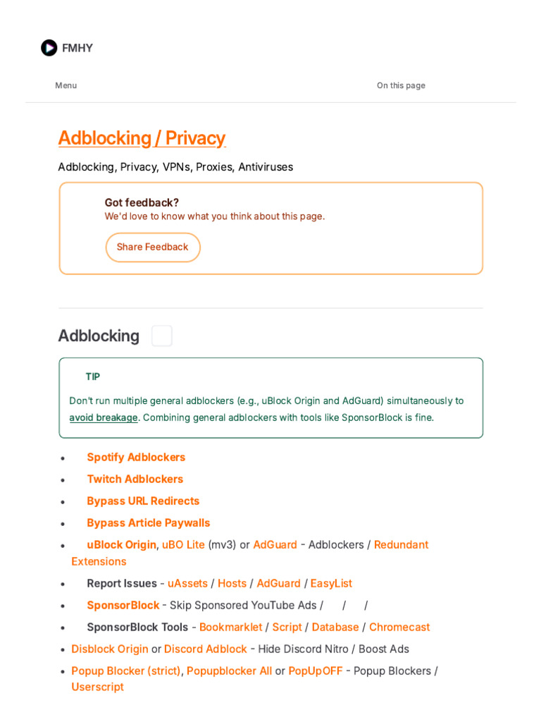 Adblocking - Privacy - Freemediaheckyeah | PDF | Proxy Server | Malware