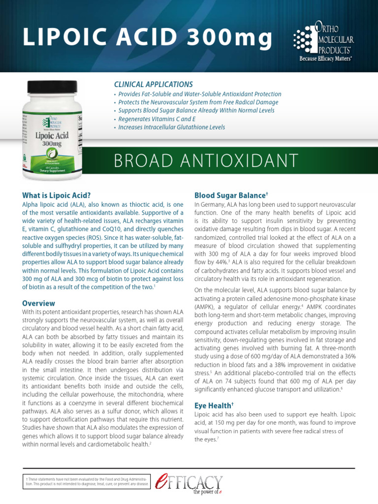 Alpha Lipoic Acid Benefits and Uses | PDF | Antioxidant | Fat