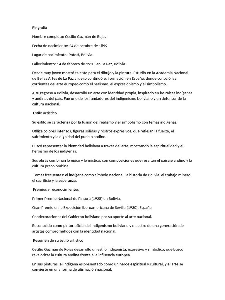 Biografía de Cecilio Guzmán de Rojas | PDF