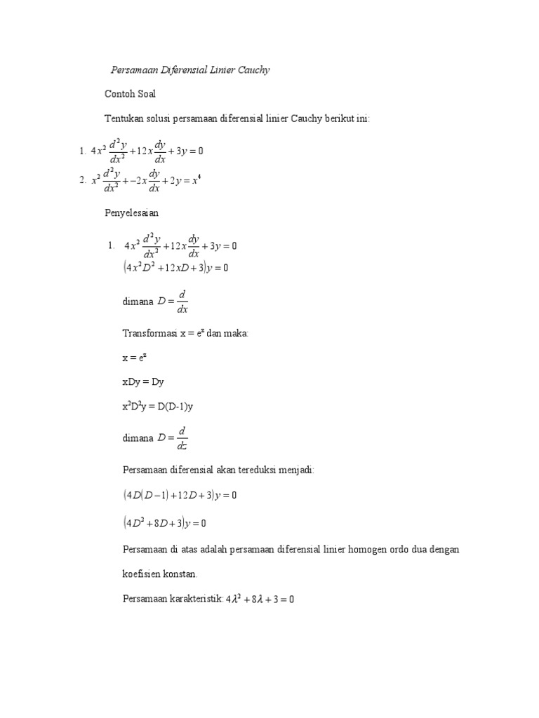 Contoh Soal Persamaan Diferensial Linier Cauchy