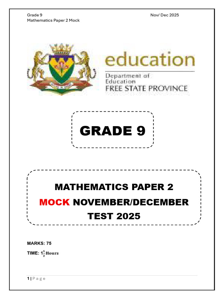 Grade 9 Maths Paper 2 Mock 2025 | PDF | Area | Elementary Geometry