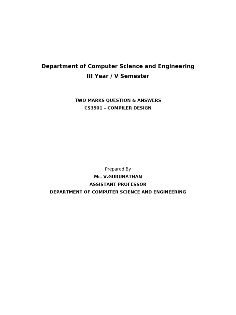 Compiler Design Two Marks Q&A Guide | PDF | Parsing | Software Engineering
