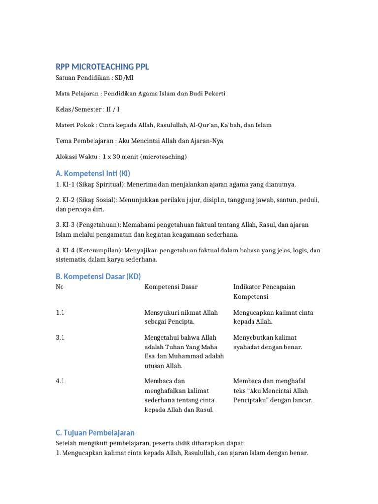 RPP Microteaching Cinta kepada Allah | PDF