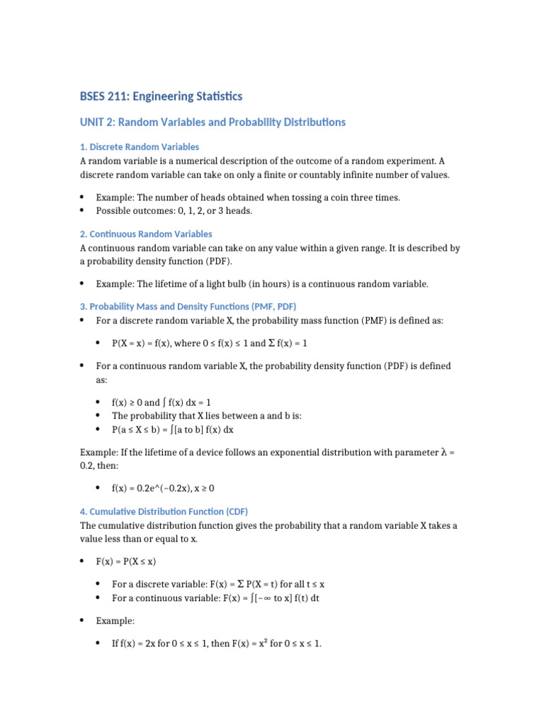 Engineering Statistics: Random Variables | PDF | Probability ...