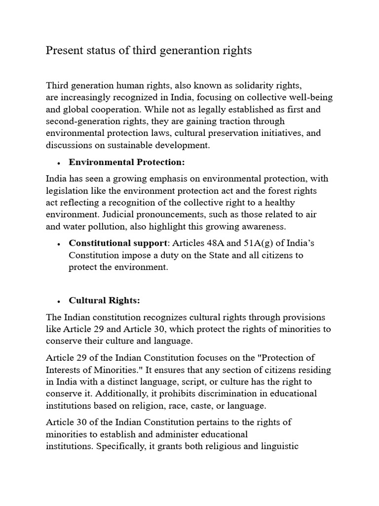 Status of Third Generation Rights in India | PDF | Environmental ...