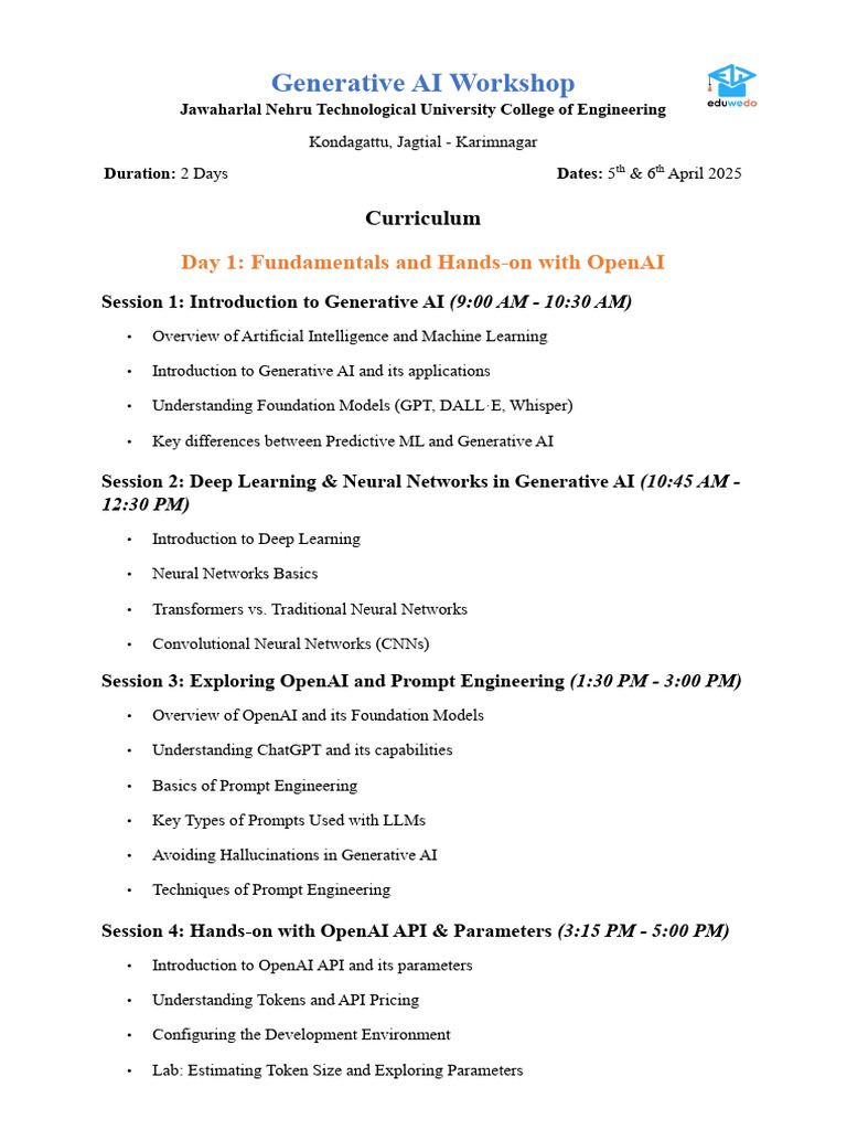 Generative AI Workshop at JNTU 2025 | PDF | Artificial Intelligence ...
