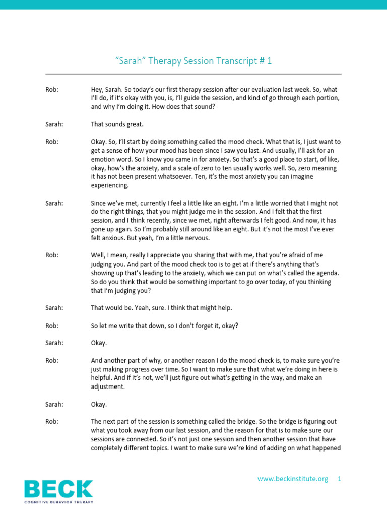 First Therapy Session with Sarah | PDF | Thought | Anxiety