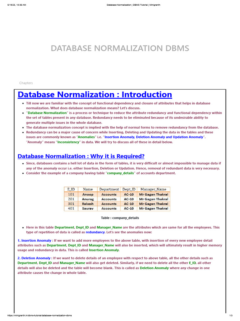 Database Normalization - DBMS Tutorial - Minigranth | PDF | Databases ...