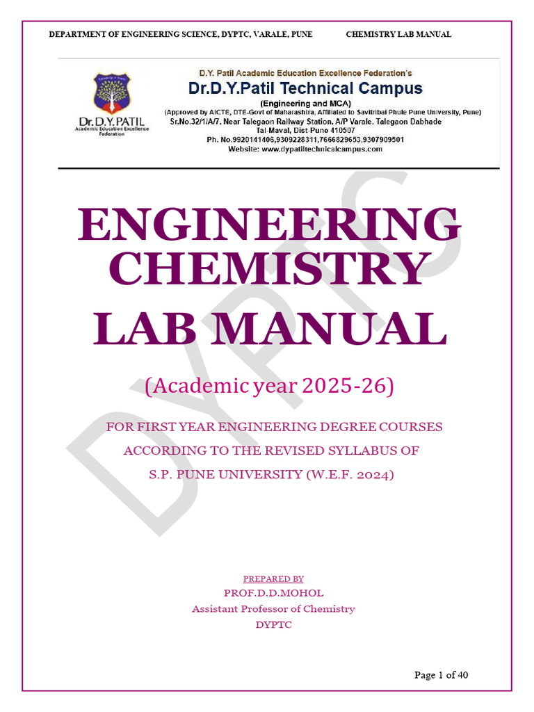 Engineering Chemistry Lab Manual 2025-26 | PDF | Titration | Chemistry
