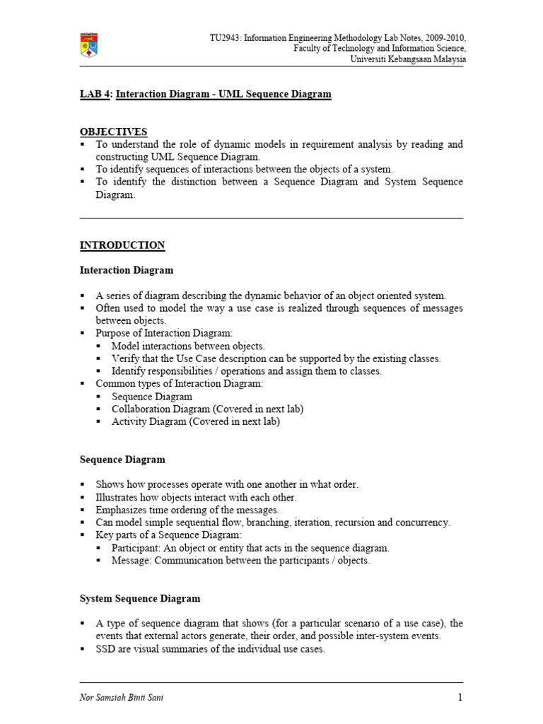 UML Sequence Diagram Lab Notes | PDF | Use Case | Unified Modeling Language