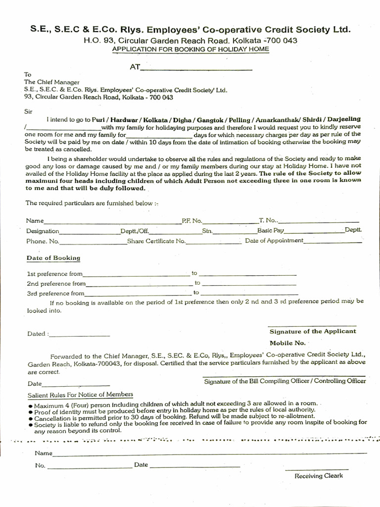 Holiday Home Booking Application Form | PDF