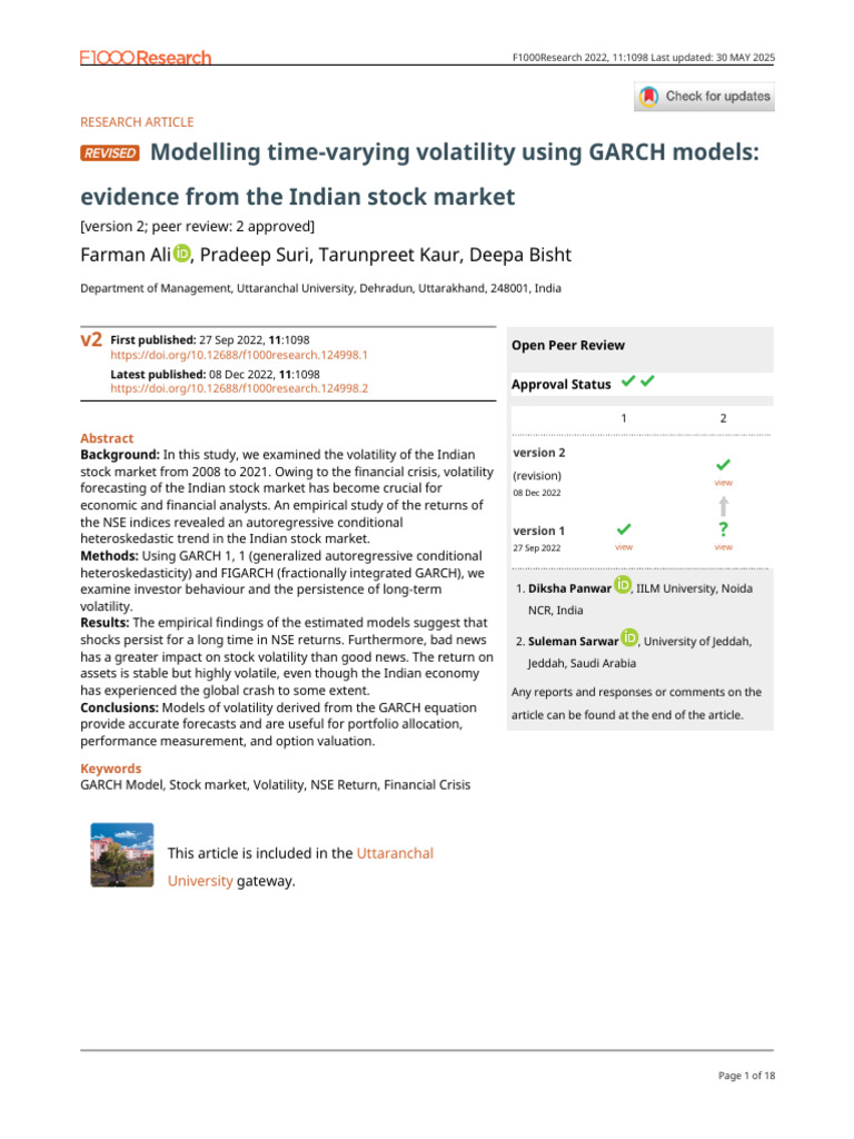 GARCH Models for Indian Stock Volatility | PDF | Volatility (Finance ...