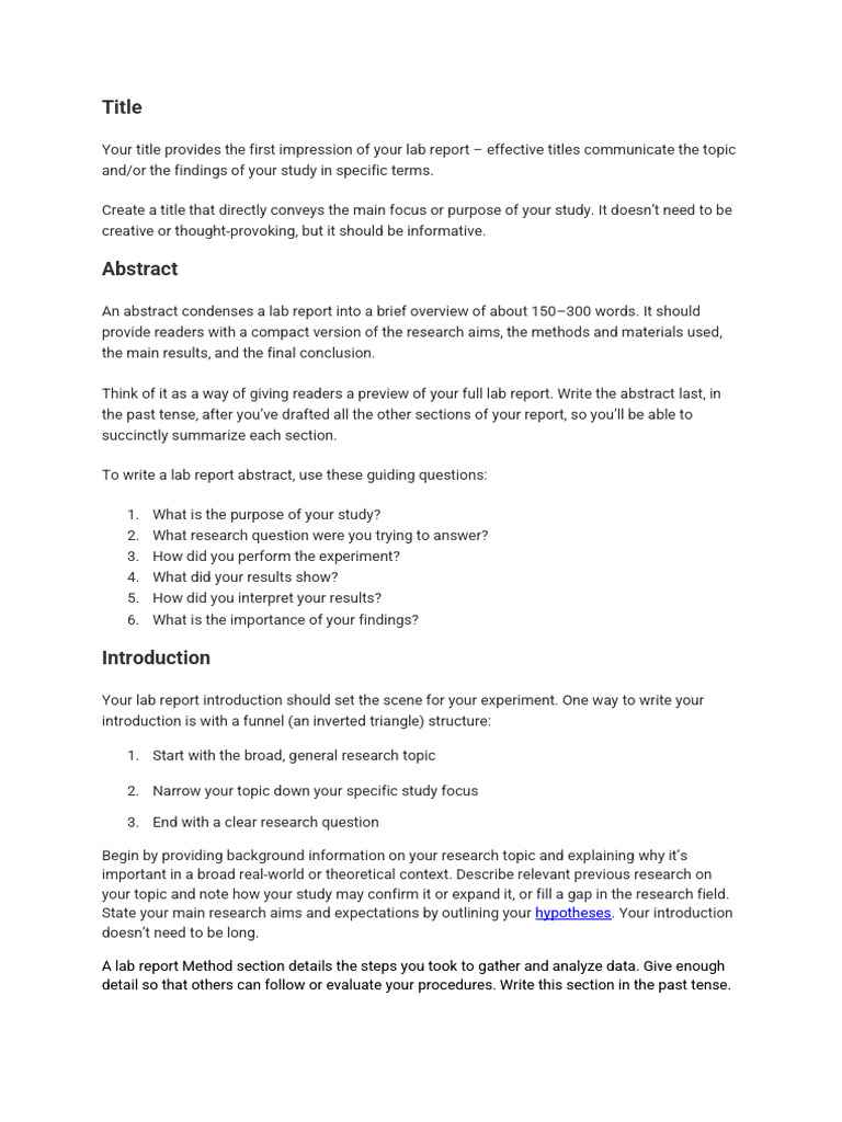 How To Write A Good Lab Report | PDF | Abstract (Summary) | Cognitive ...