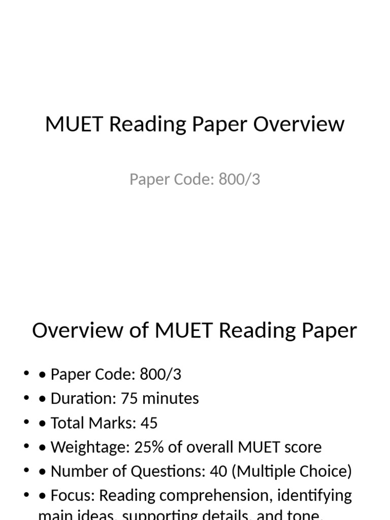 MUET Reading Paper Guide 800/3 | PDF