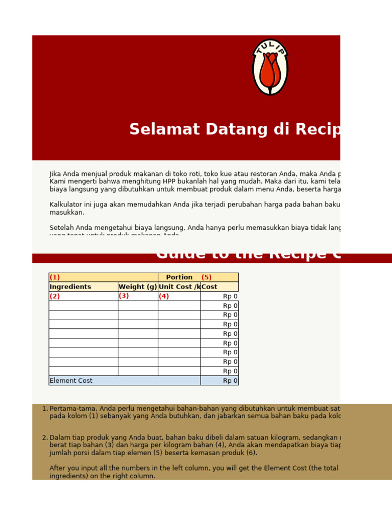 Kalkulator Biaya Resep Makanan | PDF