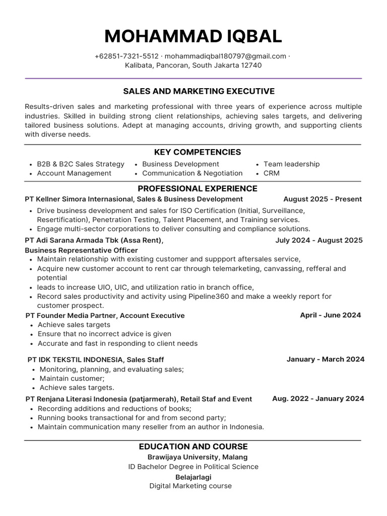 Sales and Marketing Executive Profile | PDF | Sales | Marketing