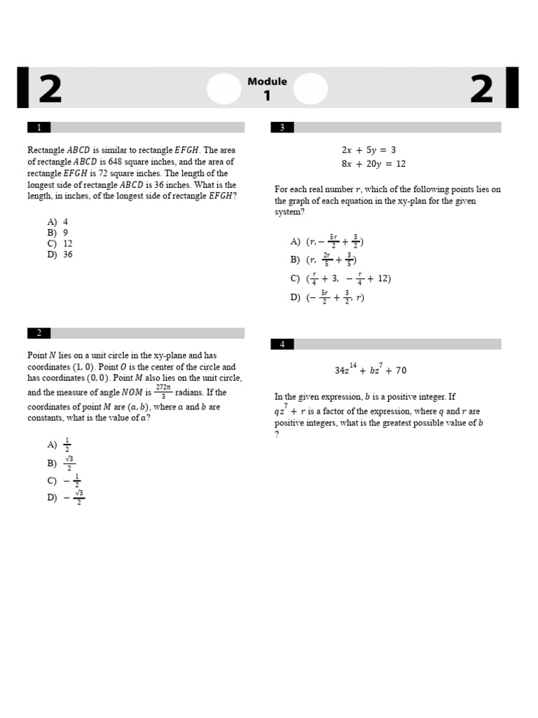Math - Official SAT Questions - Set 4 | PDF | Area | Resistor