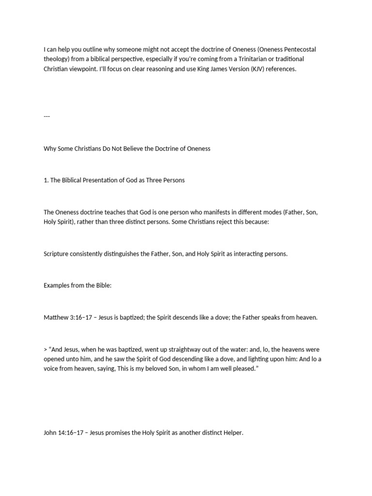Reasons Against Oneness Theology | PDF | Oneness Pentecostalism | Trinity