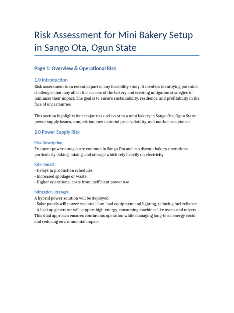 Mini Bakery Risk Assessment Sango Ota | PDF | Pricing | Risk