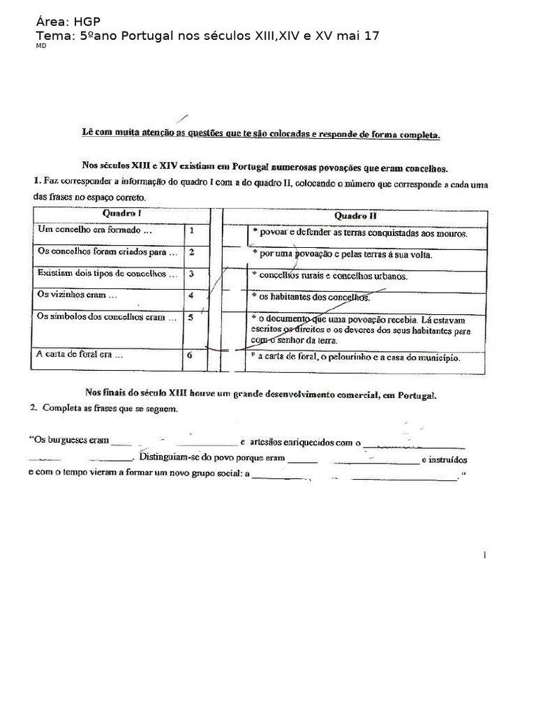 Portugal nos Séculos XIII a XV - 5º Ano | PDF