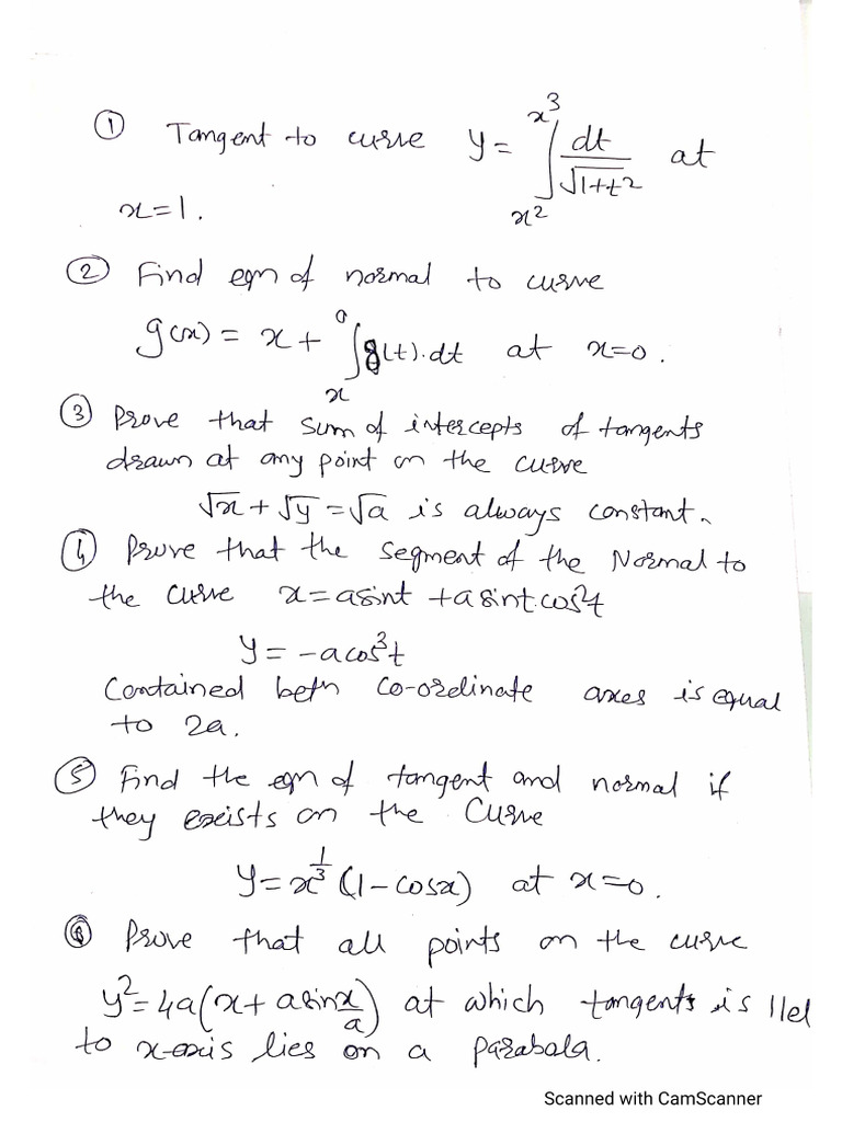 Tangent Normal Qns Pdf