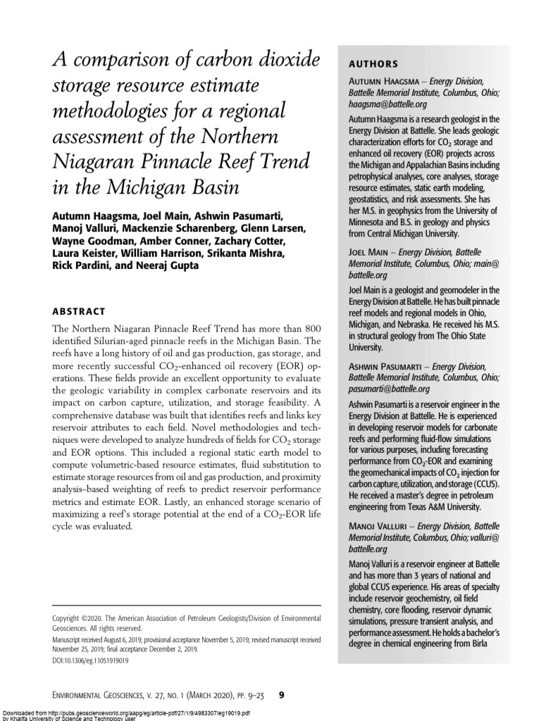 A Comparison of Carbon Dioxide Storage Resource Estimate Methodologies ...