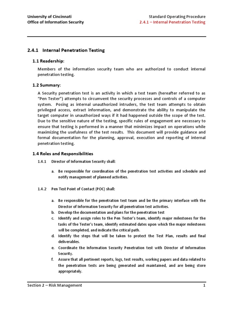 Internal Penetration Testing SOP | PDF | Penetration Test | Information ...