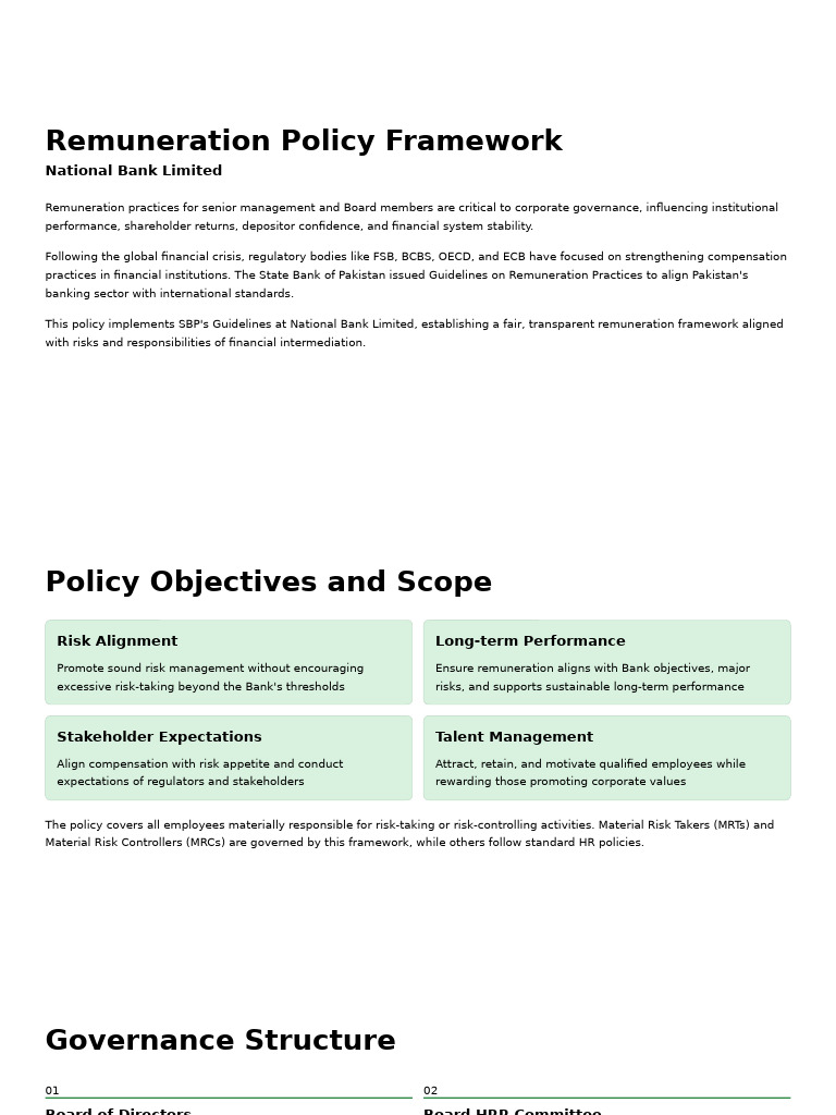National Bank Remuneration Policy Framework | PDF | Risk | Regulatory ...