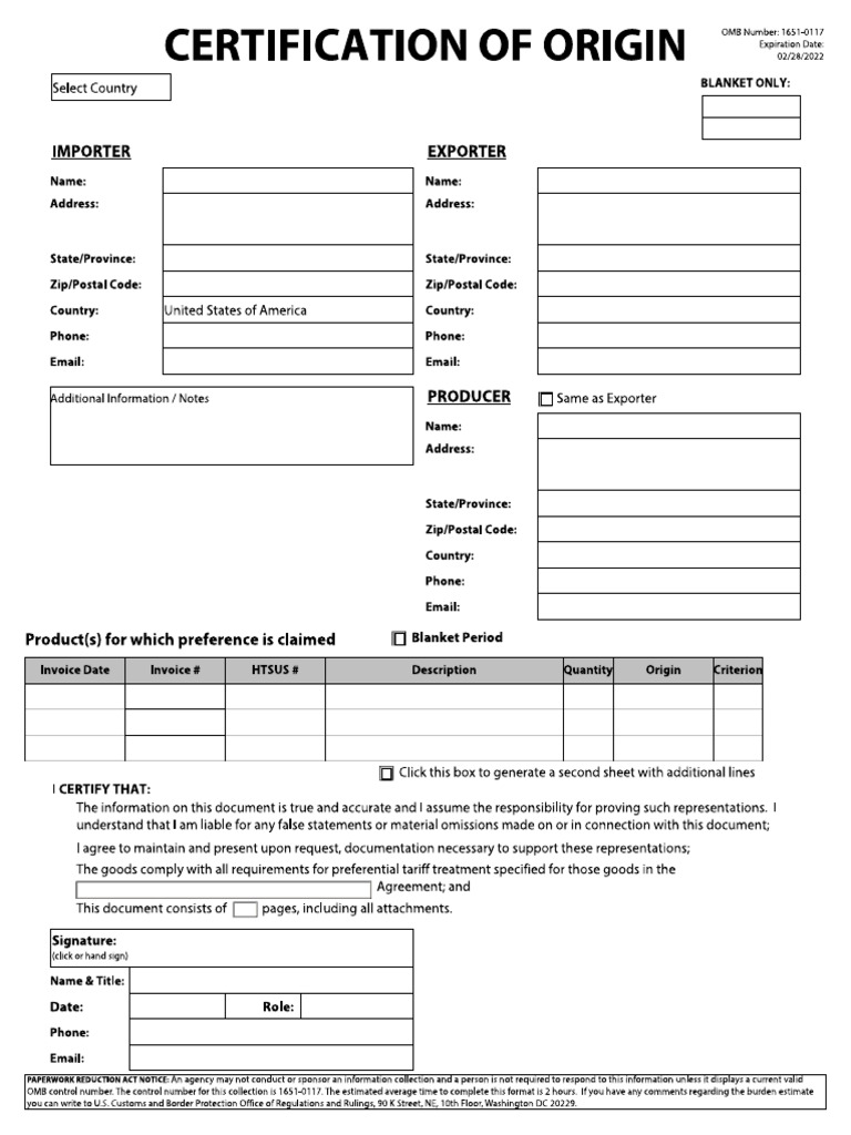 Certificate of Origin Template | PDF