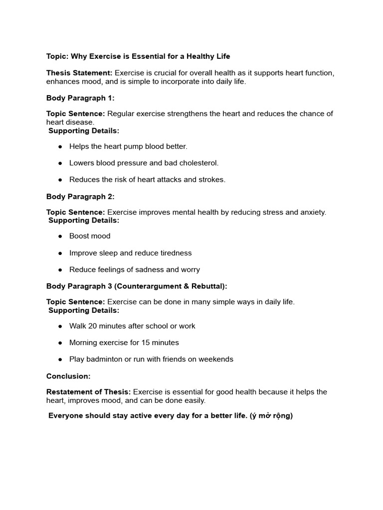 Topic - Why Exercise Is Essential For A Healthy Life | PDF